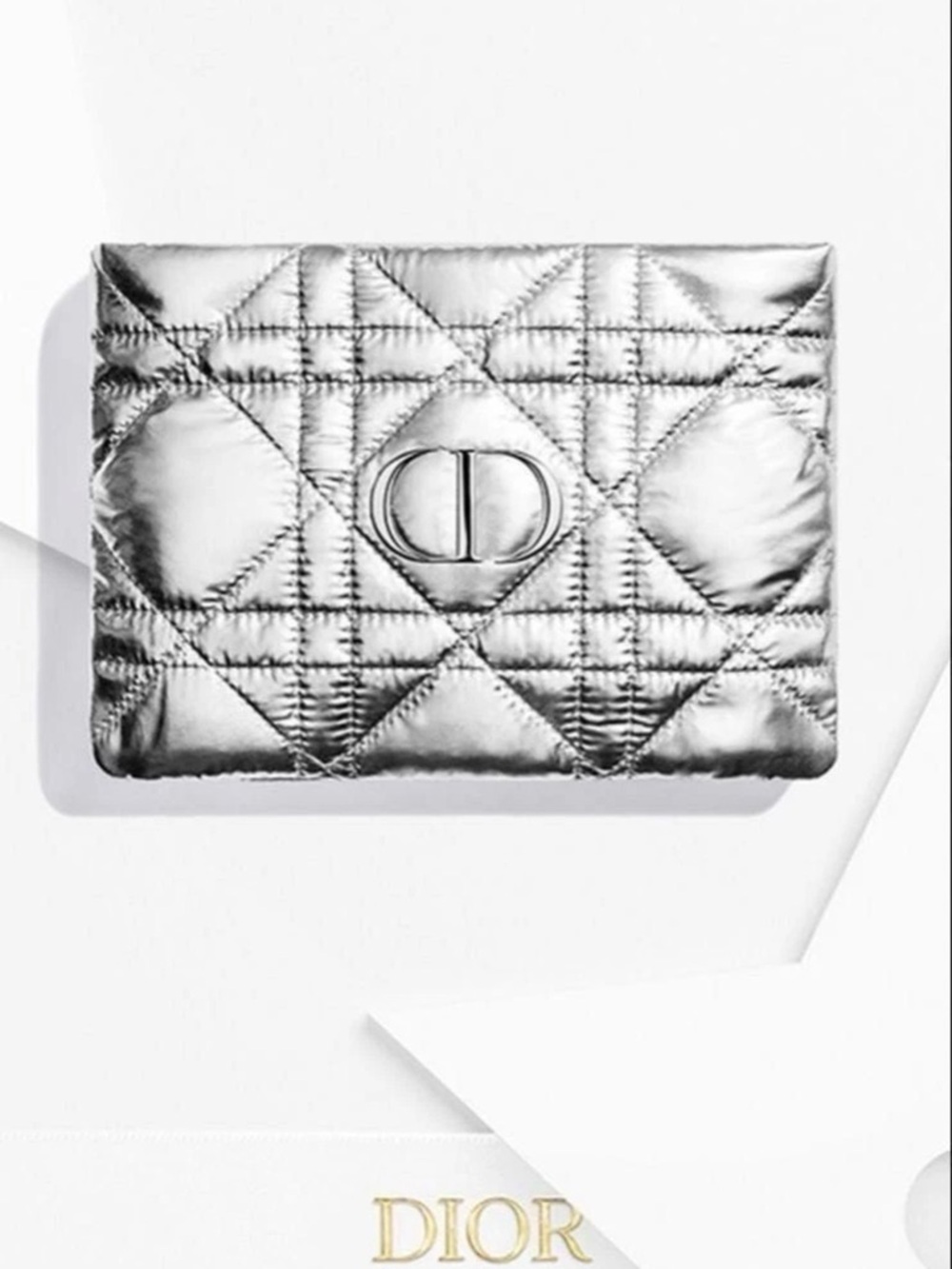 NWOT Dior Beauty Metallic Quilted pouch/ Clutch in Silver